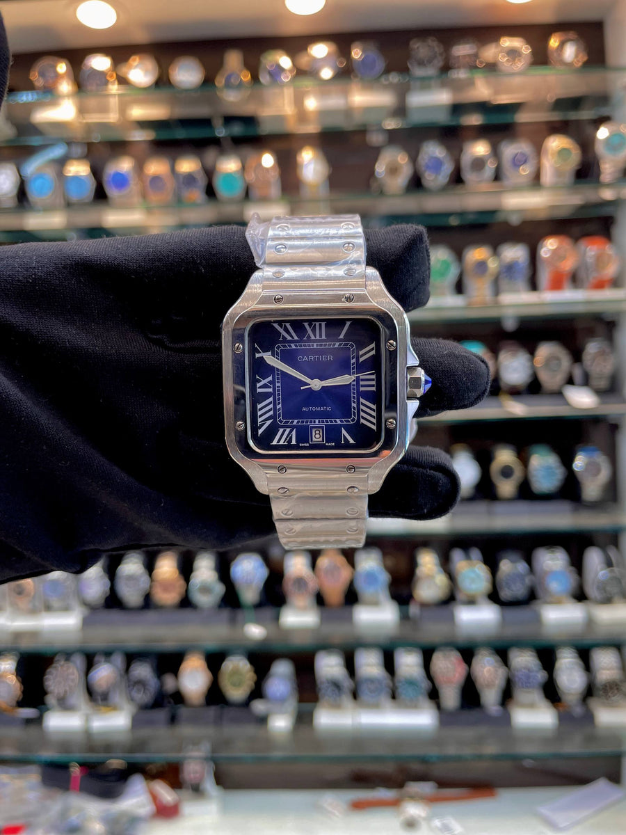 SANTOS DE CARTIER WATCH WITH BLUE 💙 DIAL 💗 IN METAL BODY