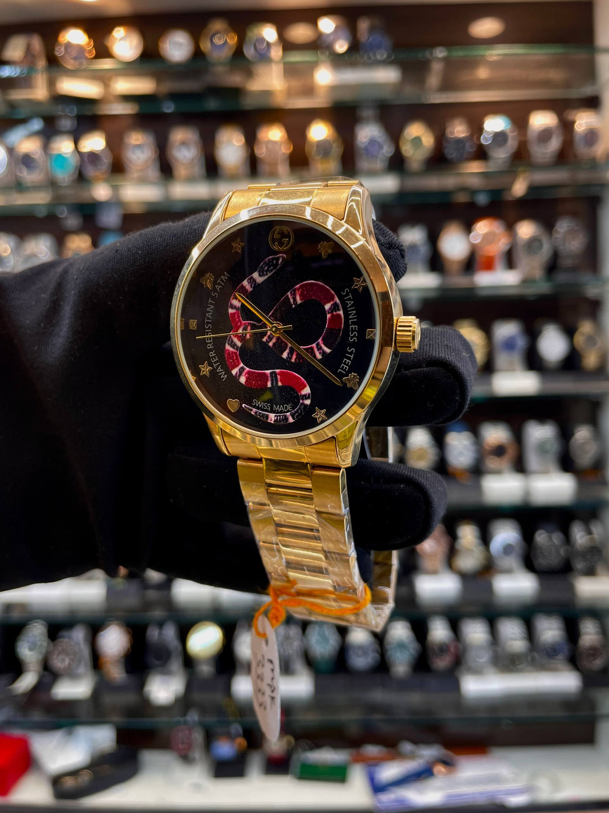 GUCCI G-TIMELESS WATCH ⌚ SNAKE MOTIF FOR MENS GOLD 🥇