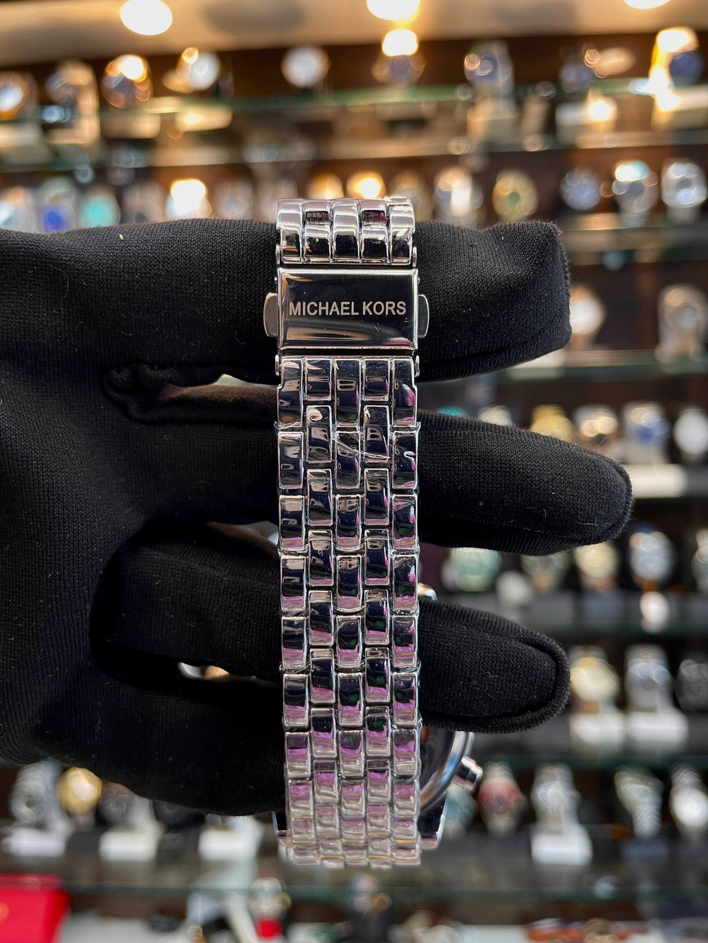 Michael Kors MK silver white girls watch strap view