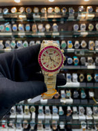 ROLEX DAYTONA YELLOW GOLD RUBY BEZEL DIAMOND IN MASTER PIECE 🤩 PAVED DIAMOND GOLD DIAL 🤩