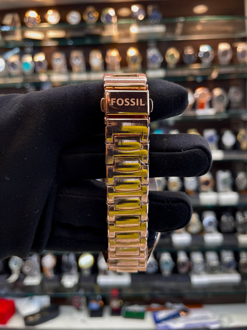 Fossil automatic rose gold watch strap view