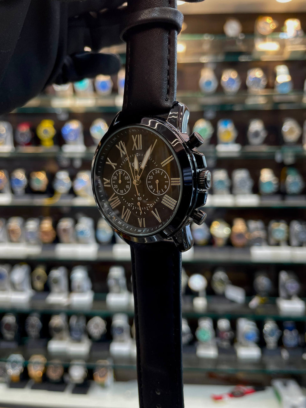 FOSSIL FULL BLACK 🖤 LEATHER WATCH FOR MENS