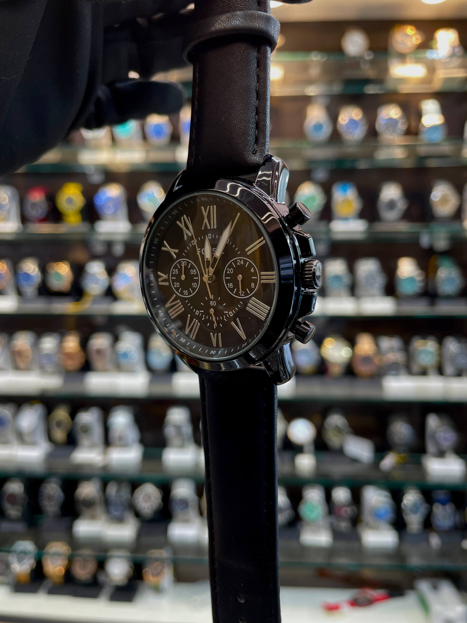 FOSSIL FULL BLACK 🖤 LEATHER WATCH FOR MENS