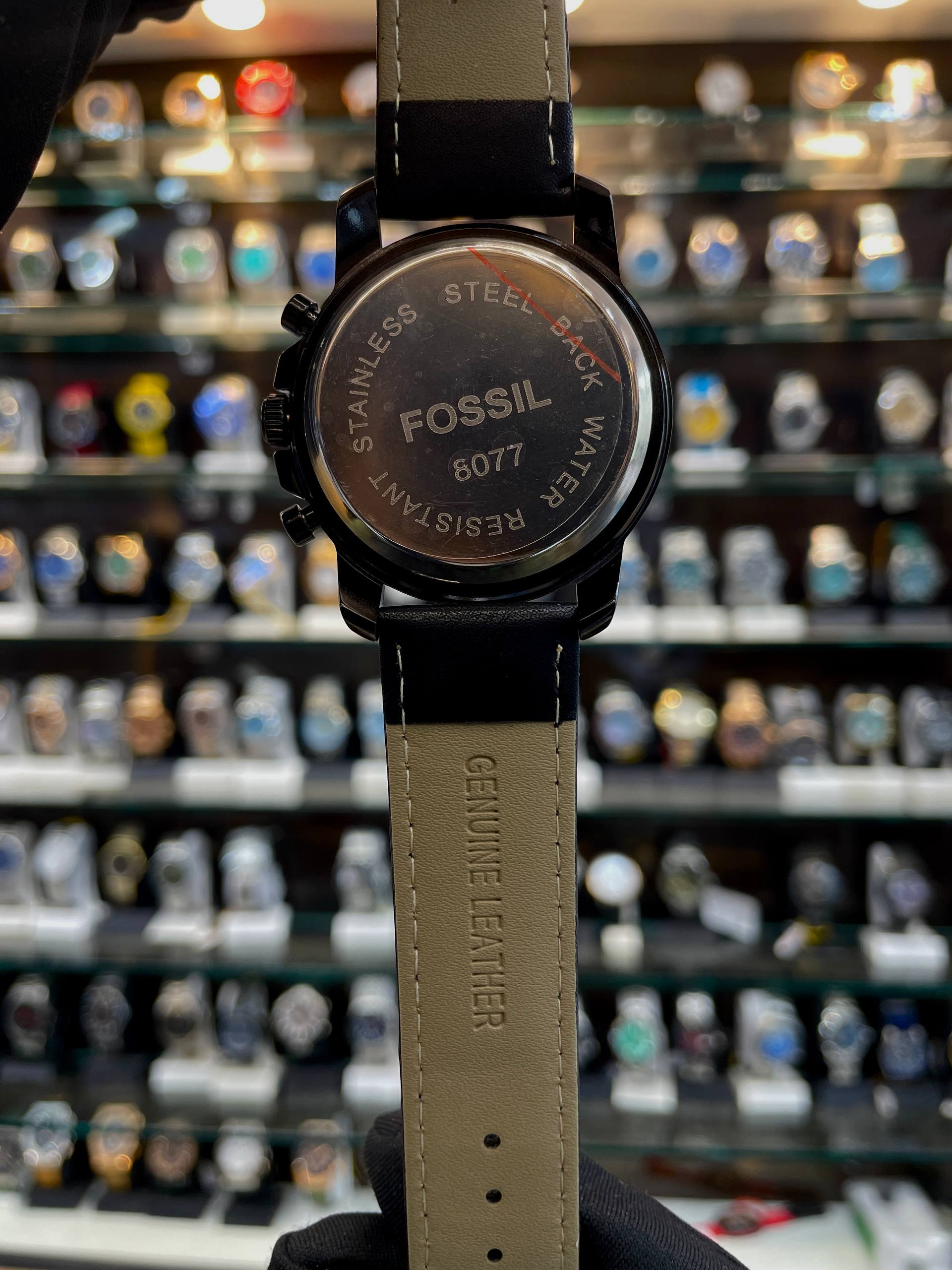 FOSSIL FULL BLACK 🖤 LEATHER WATCH FOR MENS