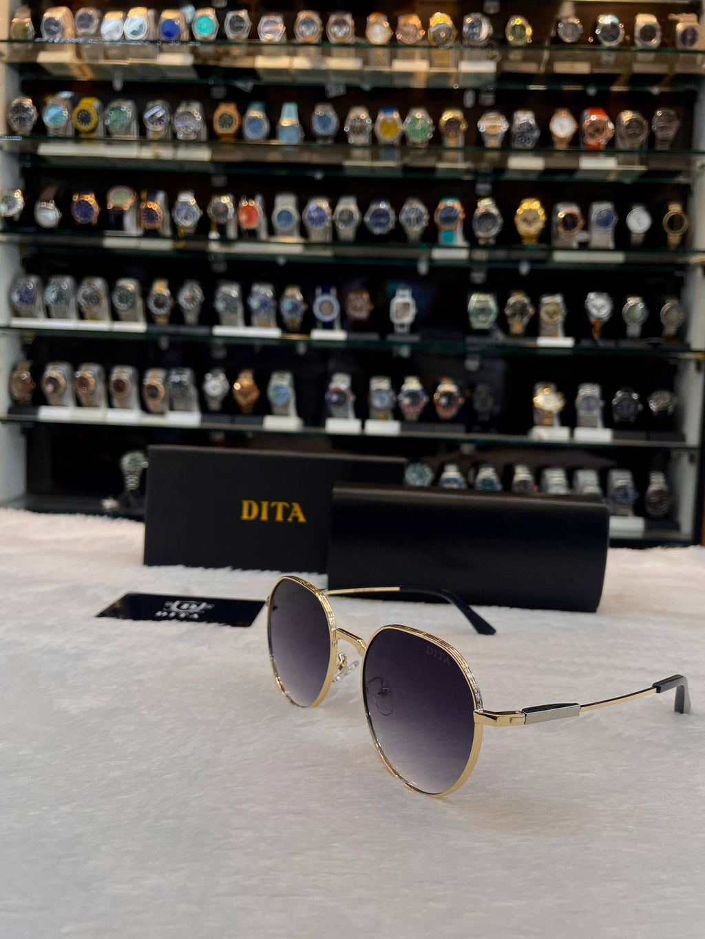 Dita gold-toned round men's sunglasses side view
