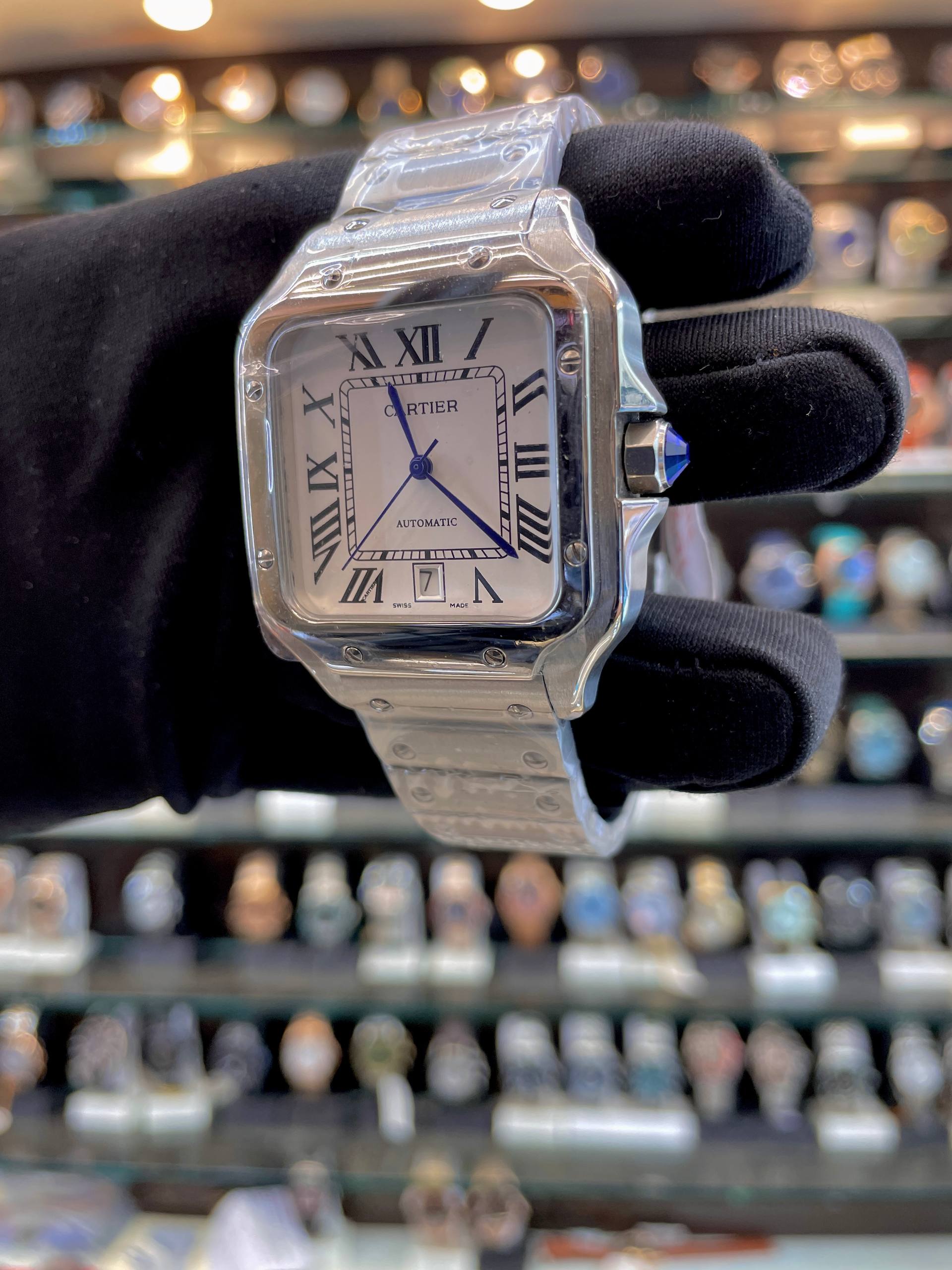 SANTOS DE CARTIER WATCH WITH WHITE 🤍 DIAL 💗 IN METAL BODY