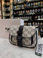 KARL LAGERFELD GEOMETRIC MONOGRAM BUCKLE CROSSBODY BAG
