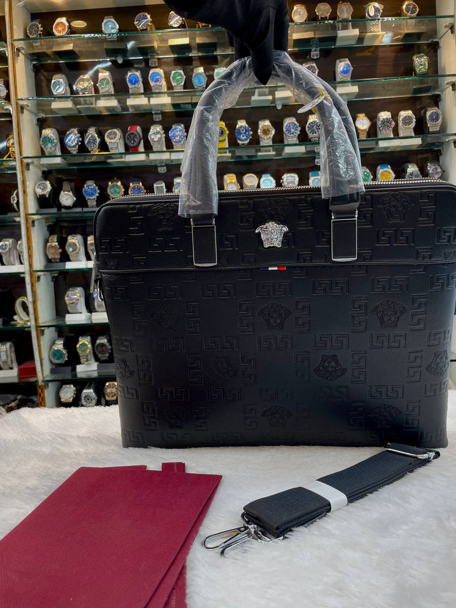 VERSACE MEDUSA EMBOSSED BLACK LAPTOP BAG IN MASTER PIECE 🔥