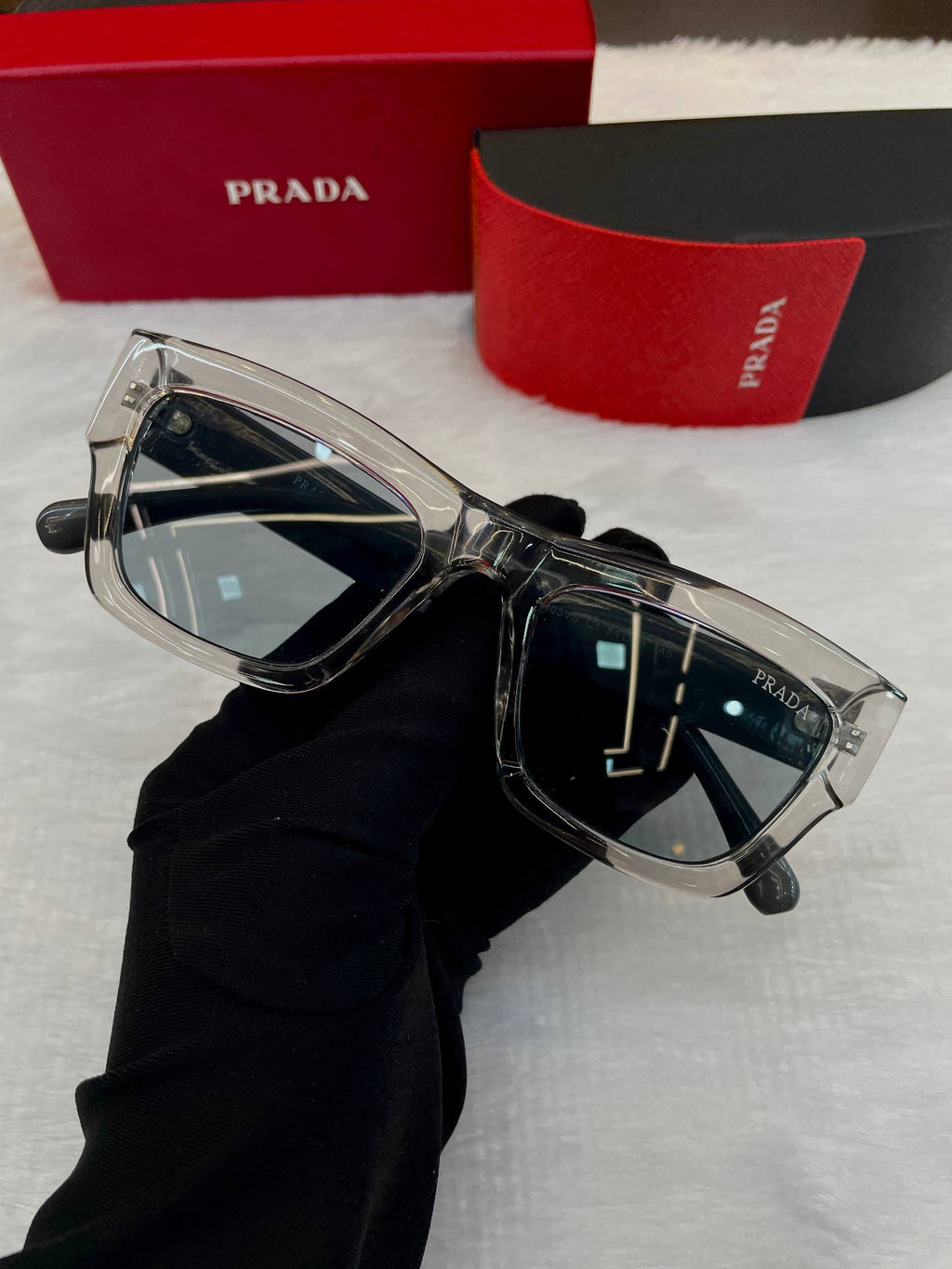 PRADA MEN'S SQUARE SUNGLASSES IN HEAVY QUALITY 💯 TRANSPARENT