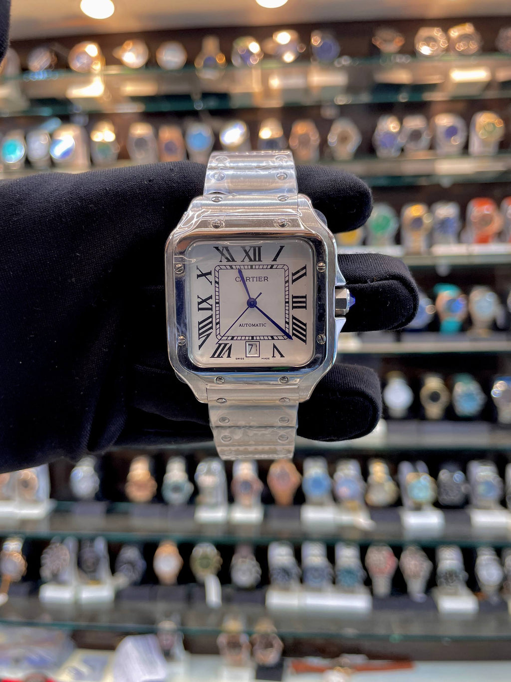 SANTOS DE CARTIER WATCH WITH WHITE 🤍 DIAL 💗 IN METAL BODY