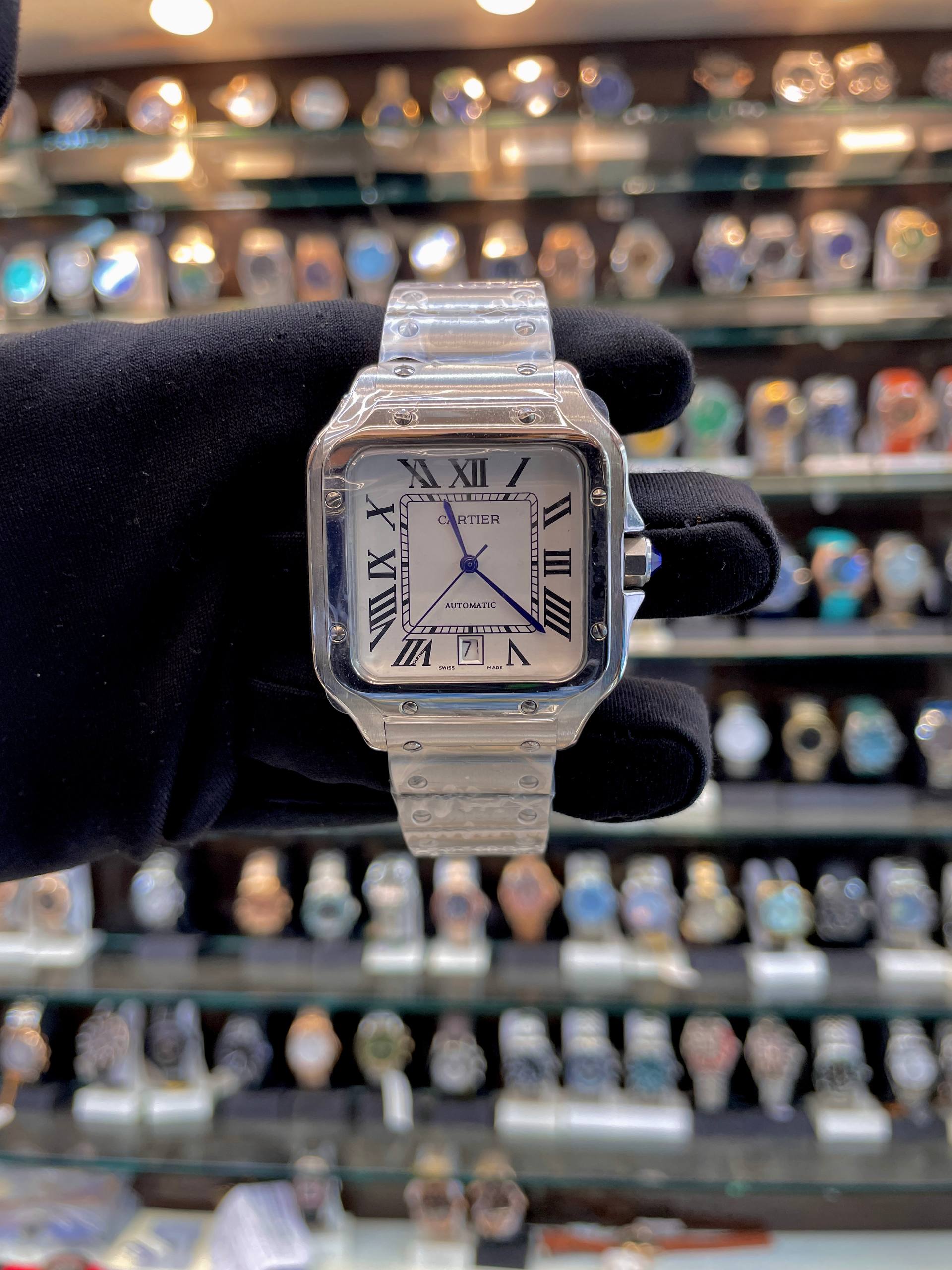 SANTOS DE CARTIER WATCH WITH WHITE 🤍 DIAL 💗 IN METAL BODY
