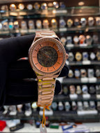 Fossil automatic rose gold watch close up