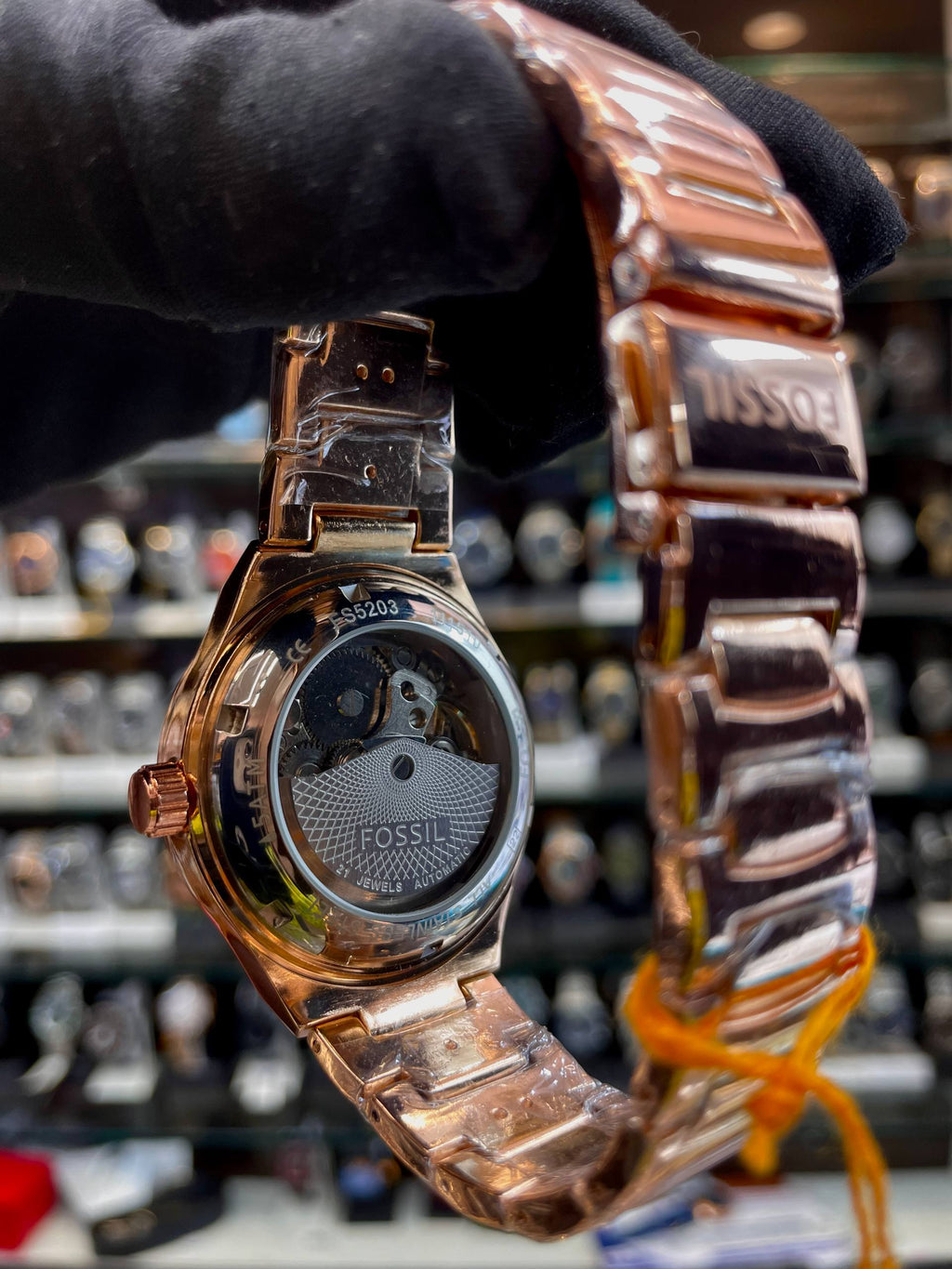 Fossil rose gold girls watch back view