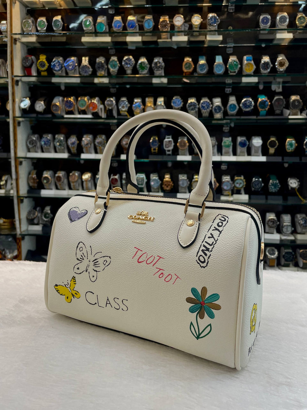 COACH ROWAN SATCHEL BAG FEATURING A UNIQUE SKETCH PRINT  IN MASTER PIECE
