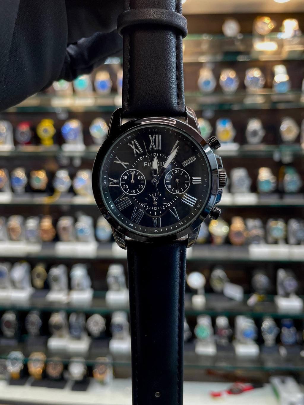 FOSSIL FULL BLACK 🖤 LEATHER WATCH FOR MENS