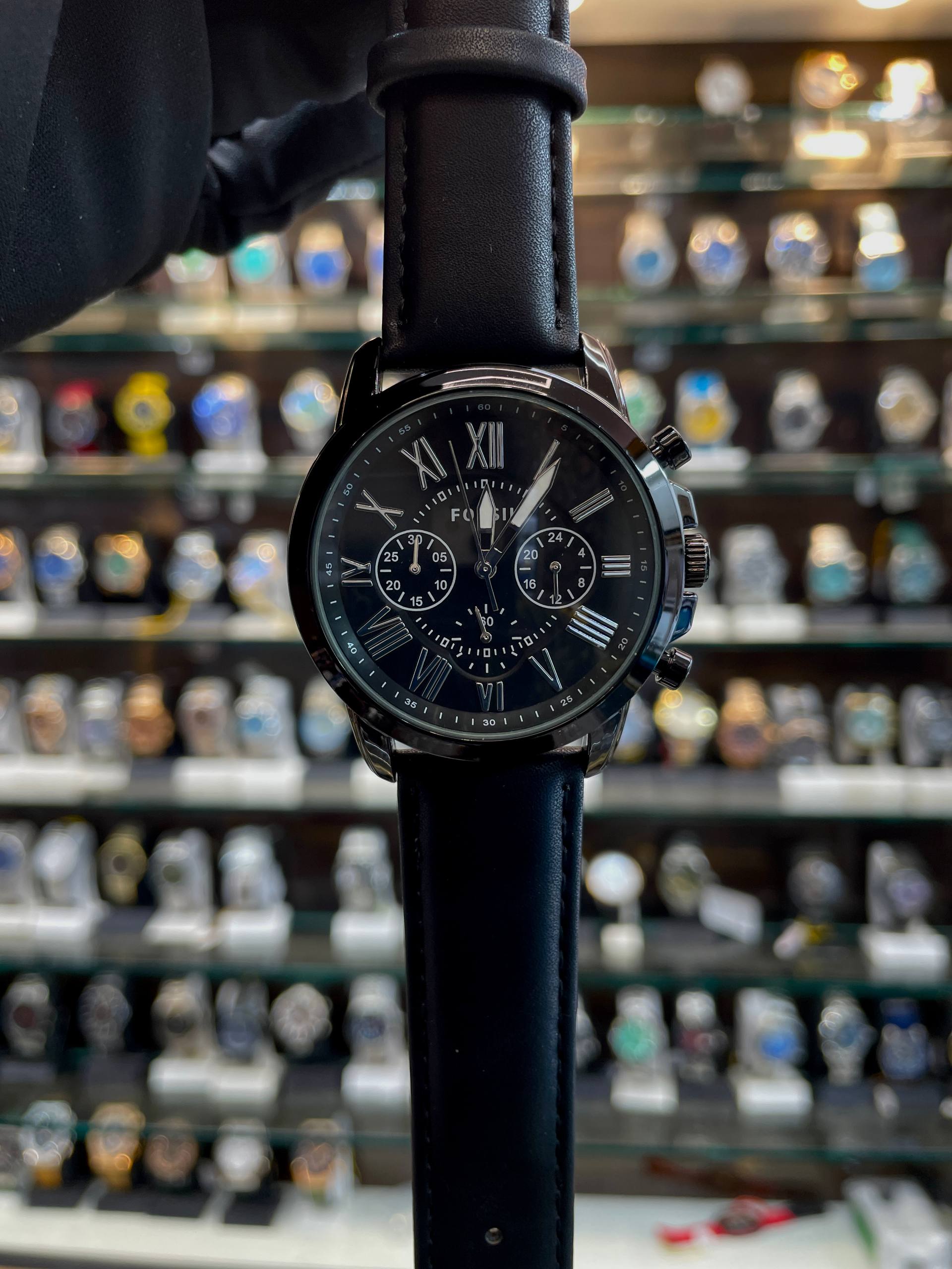 FOSSIL FULL BLACK 🖤 LEATHER WATCH FOR MENS