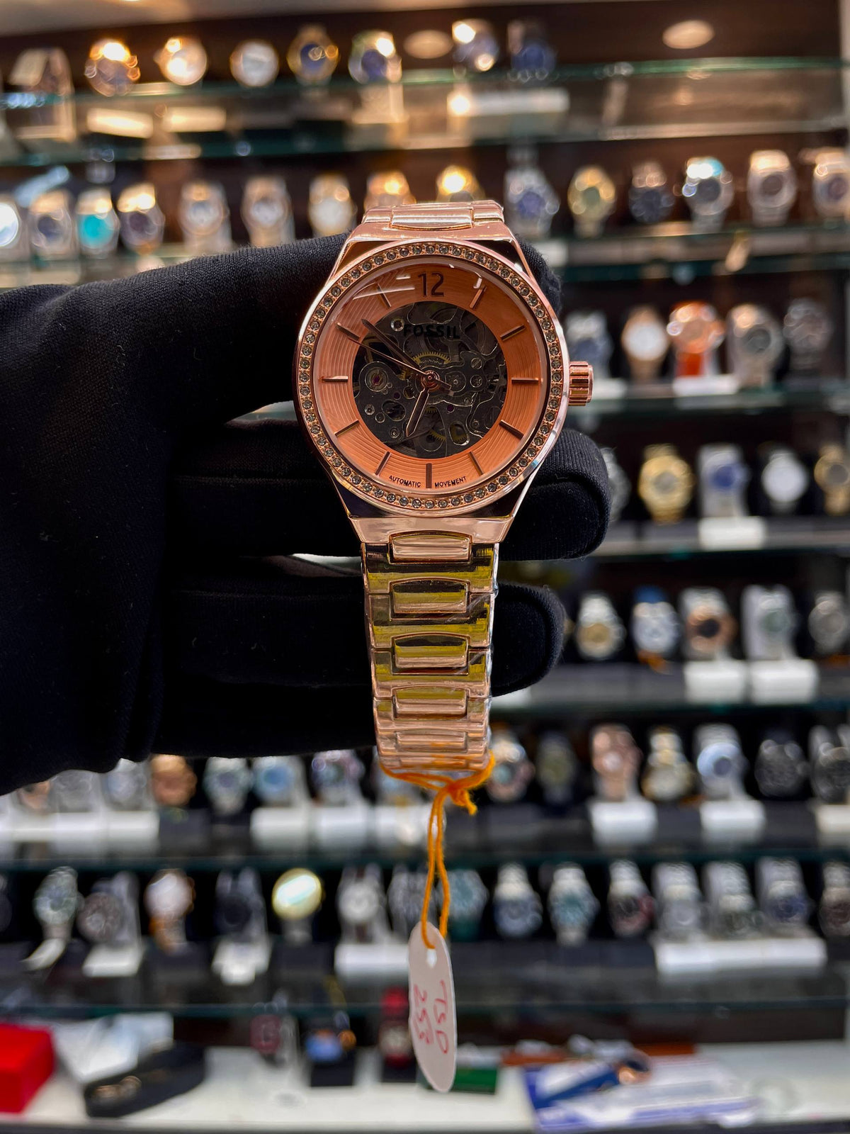Fossil automatic rose gold watch for girls front view