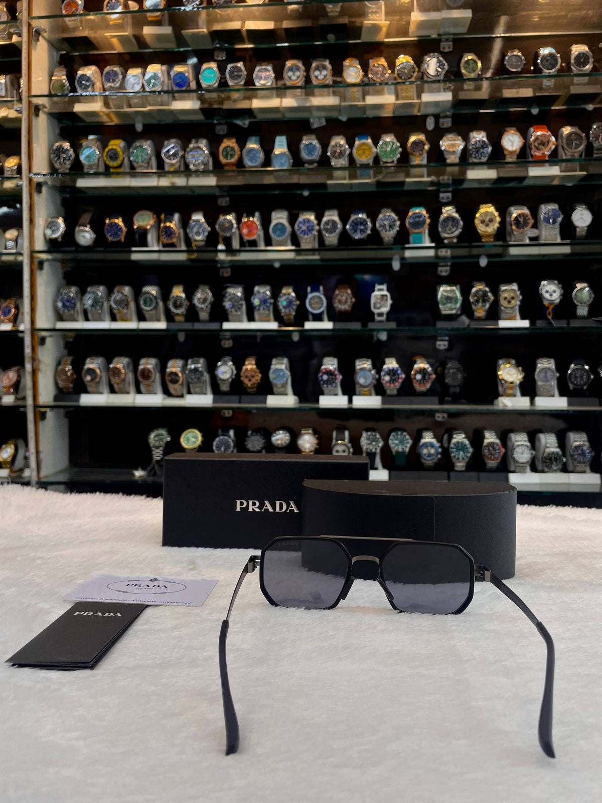 Prada men's lightweight glasses angled view