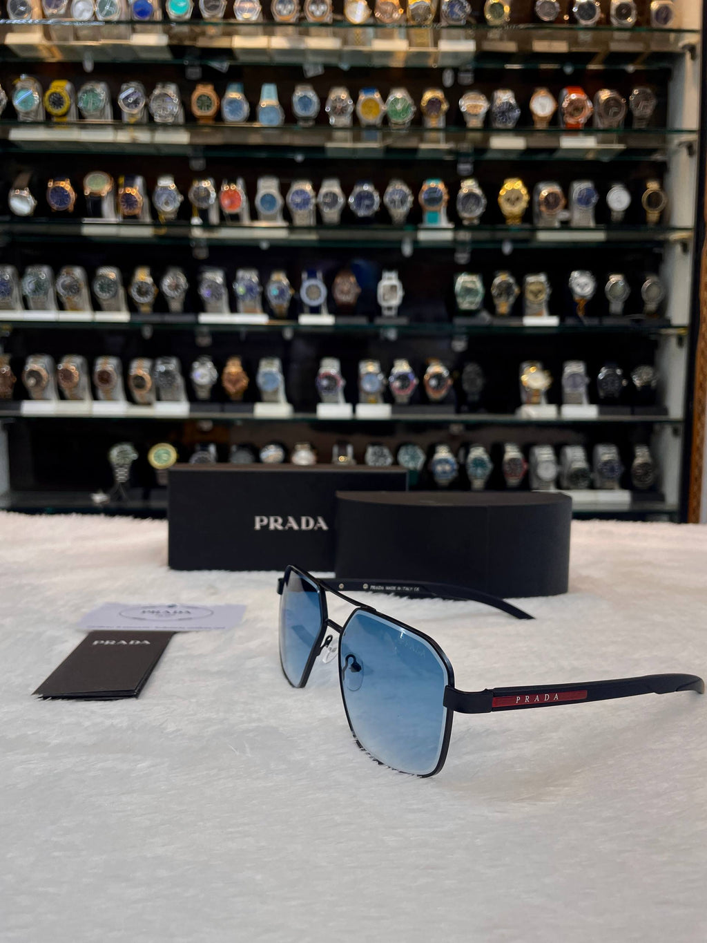 Prada Linea Rossa blue men's glasses side view