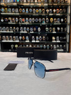 Prada Linea Rossa blue men's glasses side view