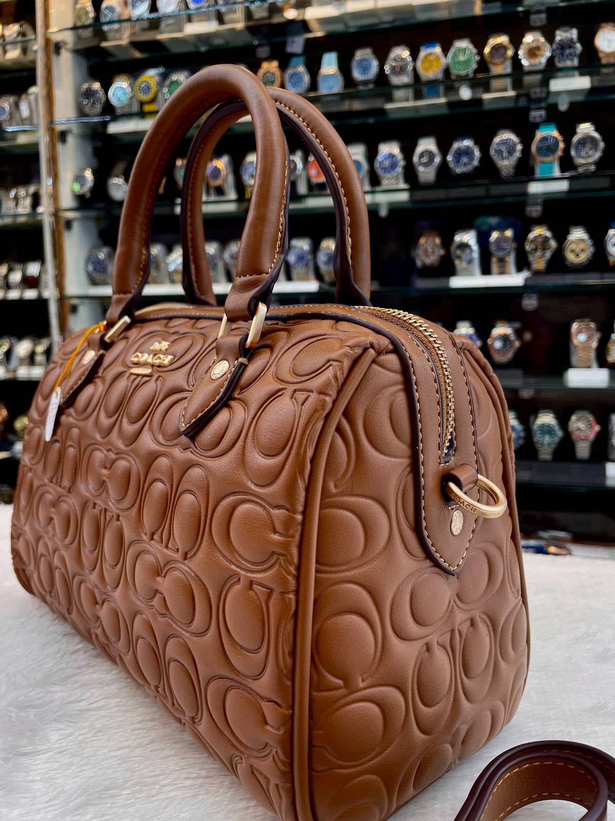 COACH MINI ROWAN CROSSBODY BAG IN BLOCKED SIGNATURE LEATHER BROWN 🤎