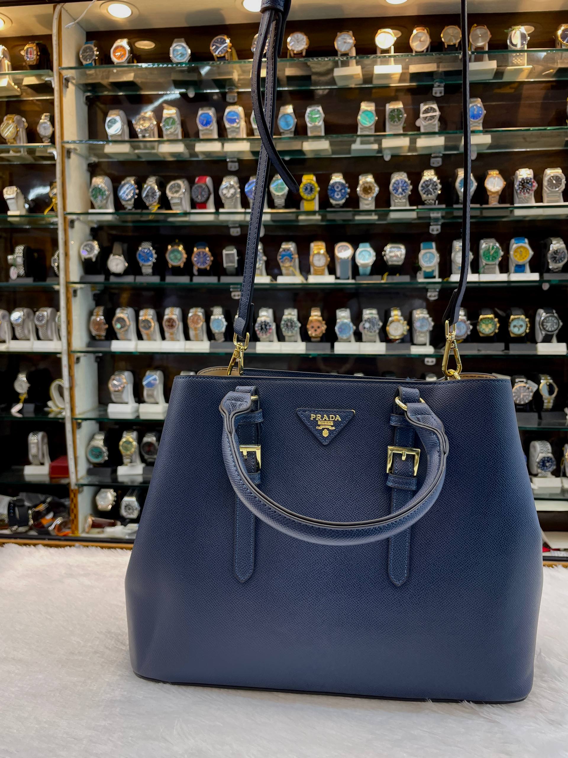 PRADA BLUETTE-BLUE SAFFIANO CUIR DOUBLE BAG FOR GIRLS 🤩