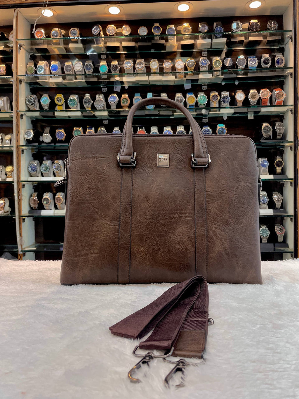 HUGO BOSS BROWN 🤎 TEXTURE LAPTOP BAG IN HEAVY QUALITY 💯