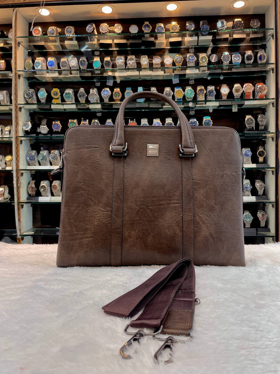 HUGO BOSS BROWN 🤎 TEXTURE LAPTOP BAG IN HEAVY QUALITY 💯