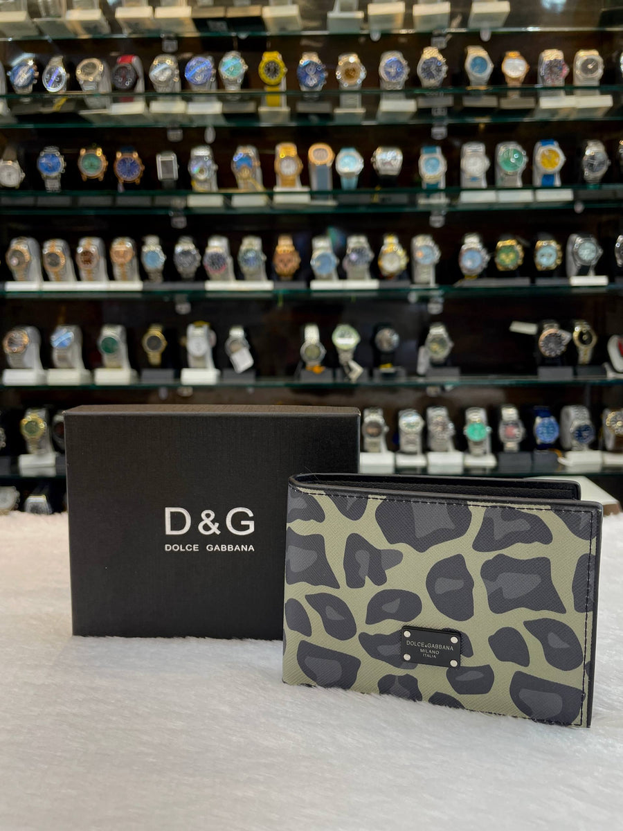 DOLCE & GABBANA GREY BI-FOLD WALLET IN LEOPARD PRINT DAUPHINE LEATHER LEAPORD PRINT BODY