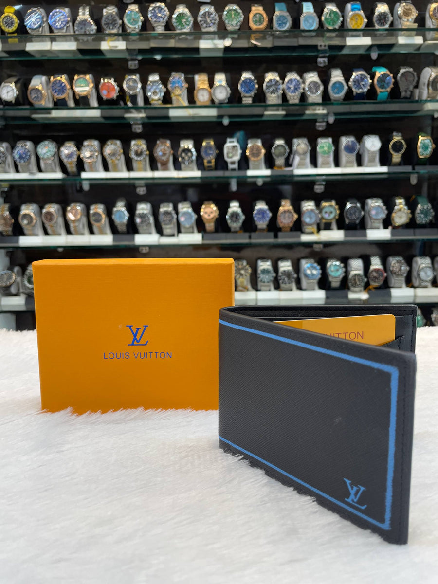 LOUIS VUITTON LV BLACK/BLUE 💙 TAIGA LEATHER WALLET IN HEAVY QUALITY 💯