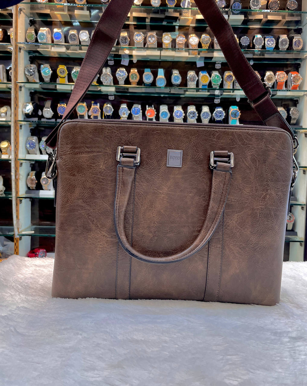 HUGO BOSS BROWN 🤎 TEXTURE LAPTOP BAG IN HEAVY QUALITY 💯