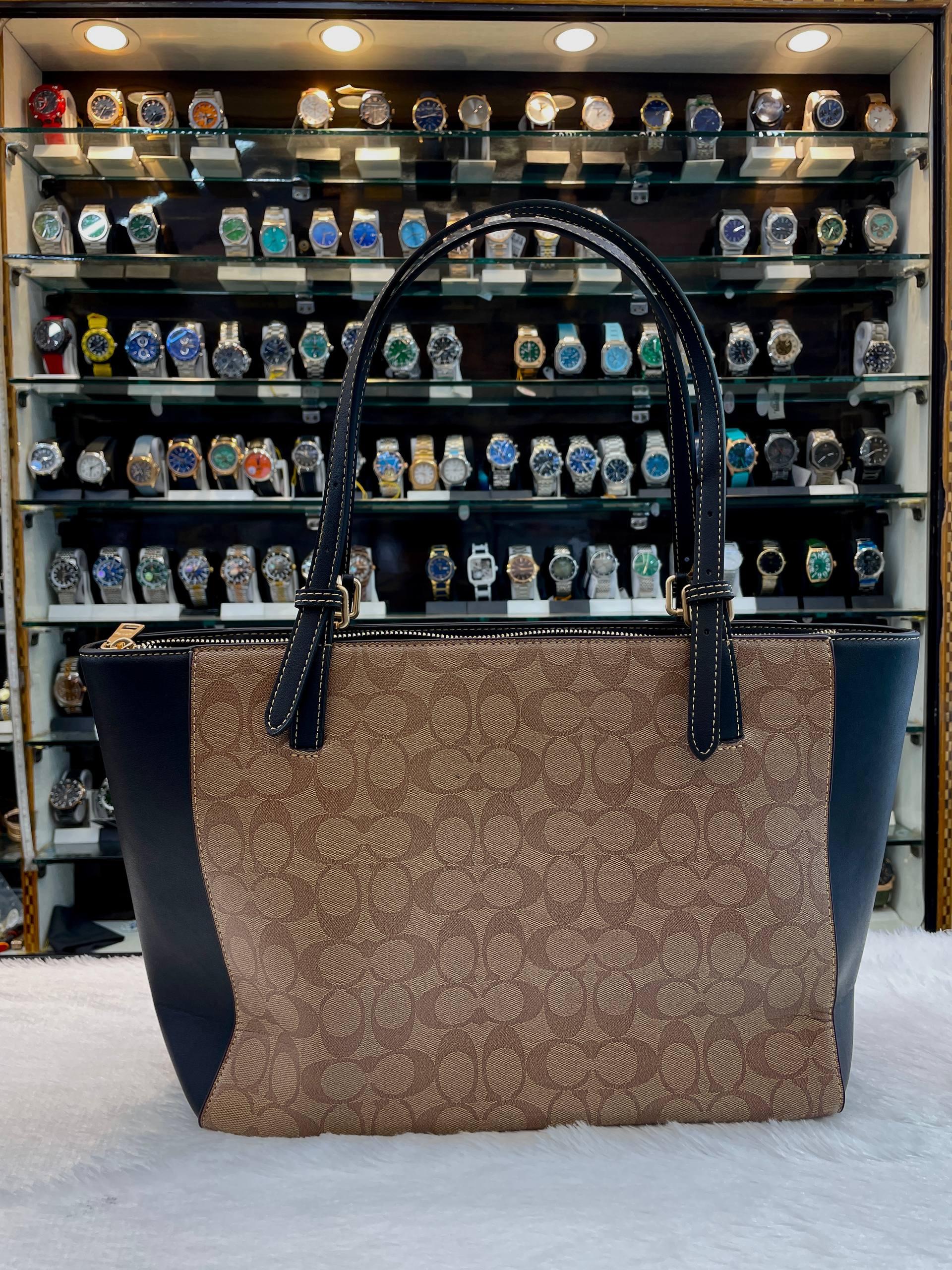 COACH MOLLIE TOTE IN SIGNATURE CANVAS WITH BLACK LEATHER MASTER PIECE 🤩