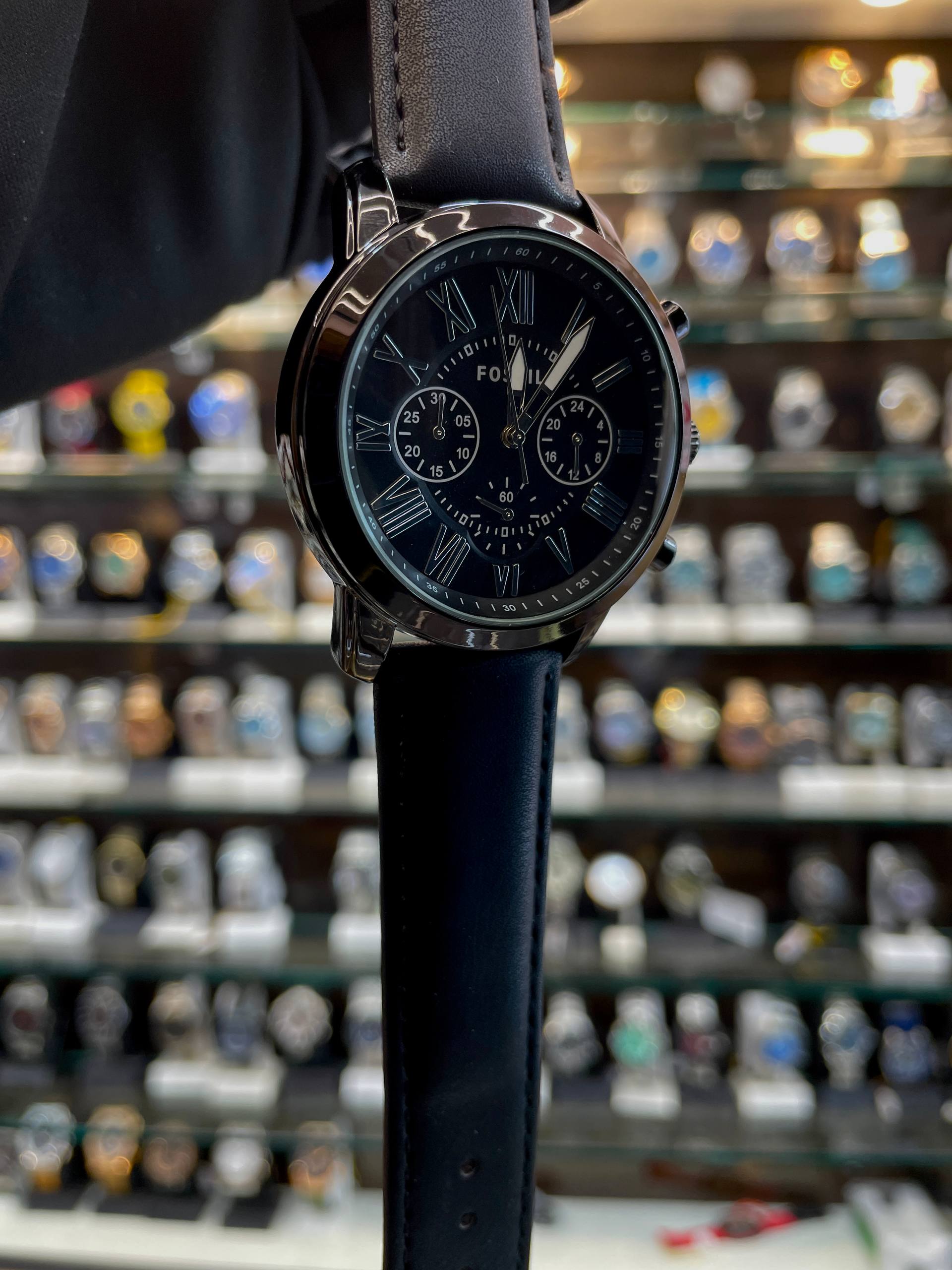 FOSSIL FULL BLACK 🖤 LEATHER WATCH FOR MENS