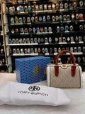 TORY BURCH T MONOGRAM PETITE BARREL BAG IN CREAM