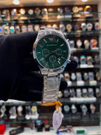 Emporio Armani men's green dial watch angled view