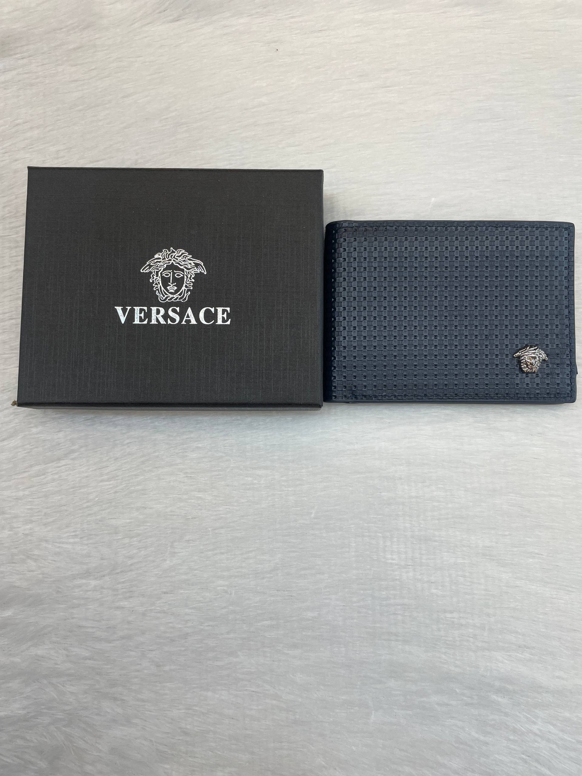 VERSACE BI-FOLD WALLET BLUE 💙 CHECKERED TEXTURE MASTER PIECE 🤩