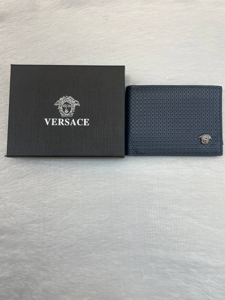 VERSACE BI-FOLD WALLET BLUE 💙 CHECKERED TEXTURE MASTER PIECE 🤩