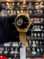Seiko automatic black open heart men's watch angled view