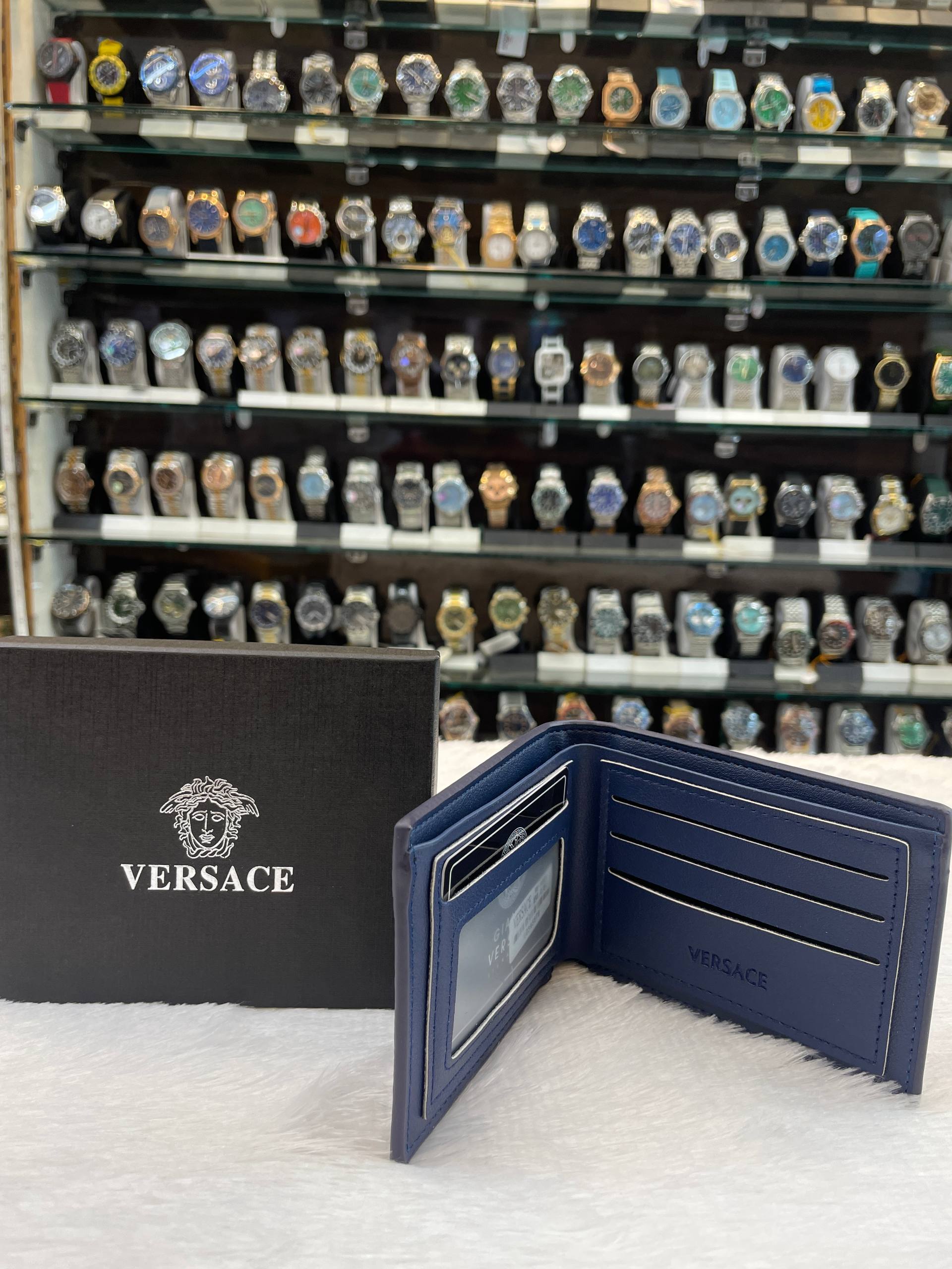 VERSACE  BI-FOLD WALLET BLUE 💙 EMBOSSED MEDUSA IN MASTER PIECE