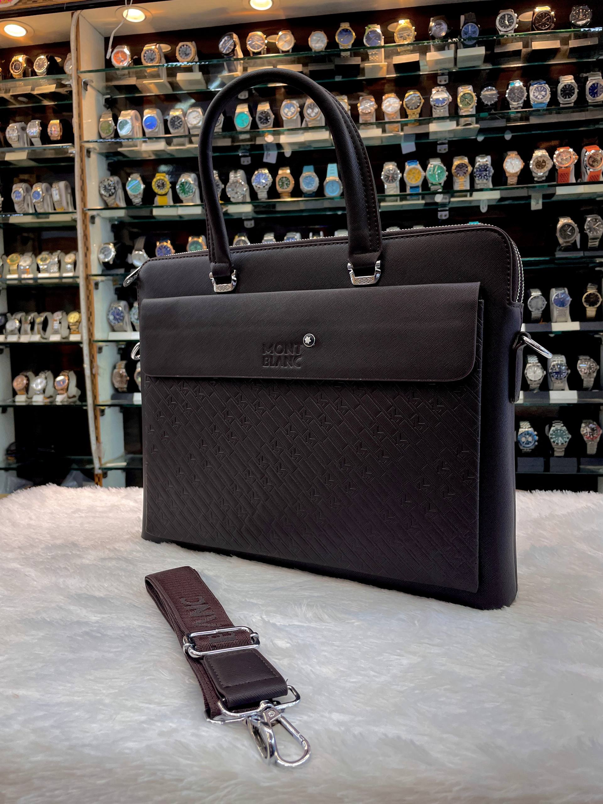MONT BLANC LAPTOP BAG IN HEAVY QUALITY FLIP POCKET FOR MENS DARK 🌑 BROWN 🤎