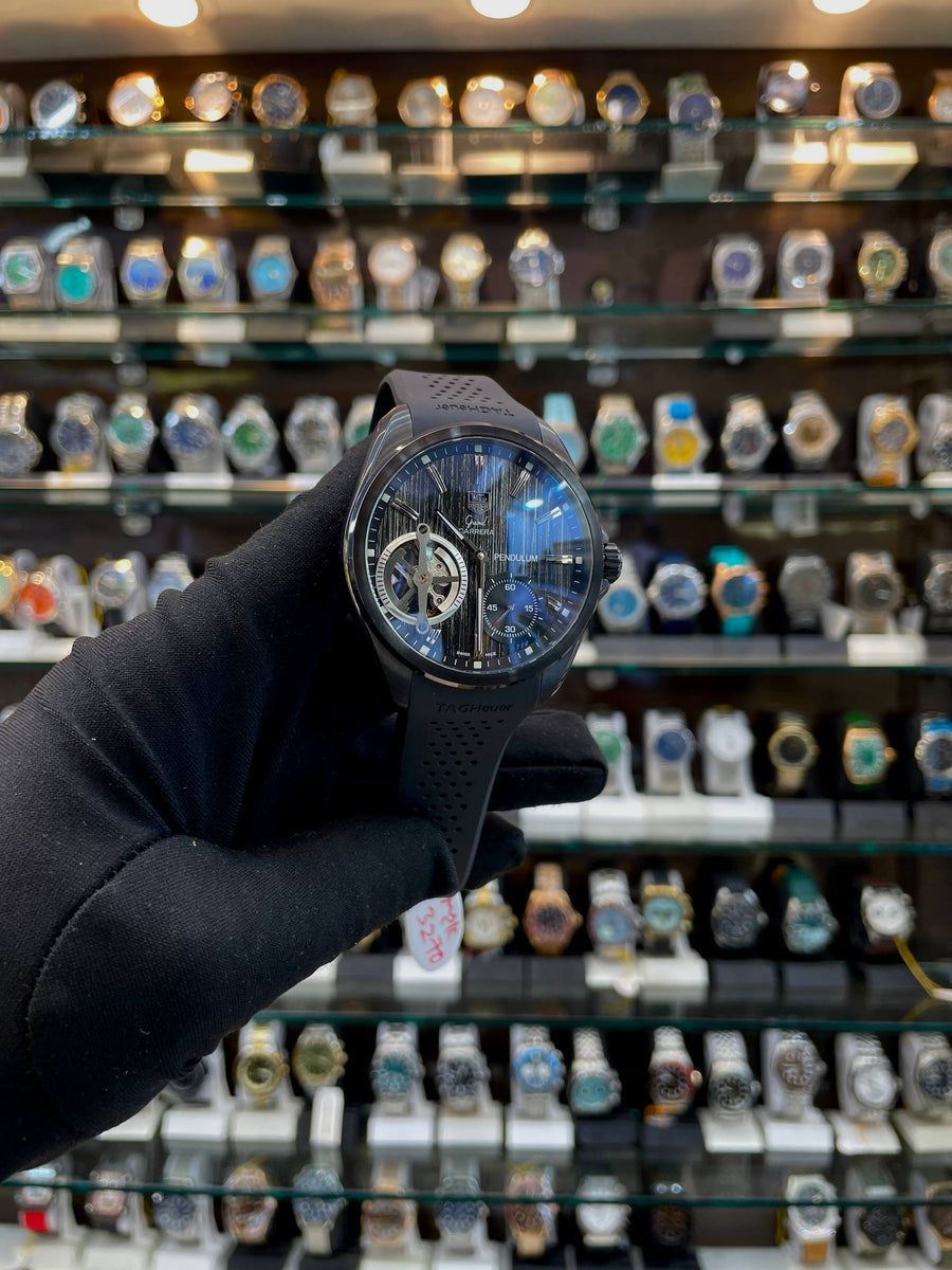 TAG HEUER GRAND CARRERA PENDULUM WATCH 49MM IN MASTER PIECE 🤩BLACK 🖤 TRANSPARENT DIAL 🤩