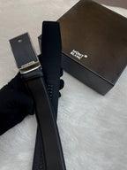 MONT BLANC MEN'S BLACK 🖤 LEATHER BELT WITH A SILVER 🥈 BUCKLE. MASTER PIECE 🤩 BLACK 🖤 TEXTURE FRONT
