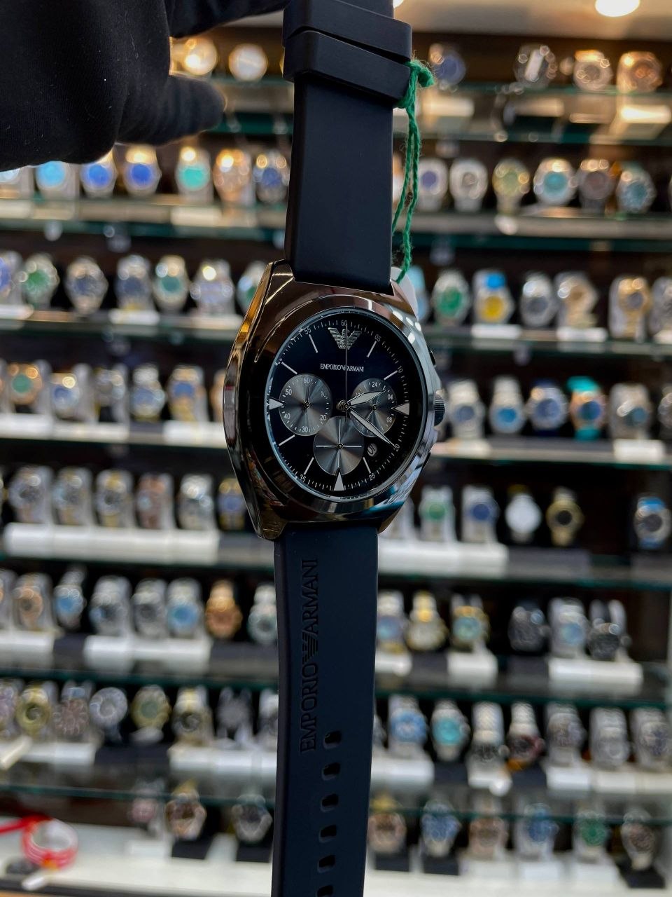 EMPORIO ARMANI CHRONOGRAPH FOR MENS IN SILICON FULL BLACK 🖤