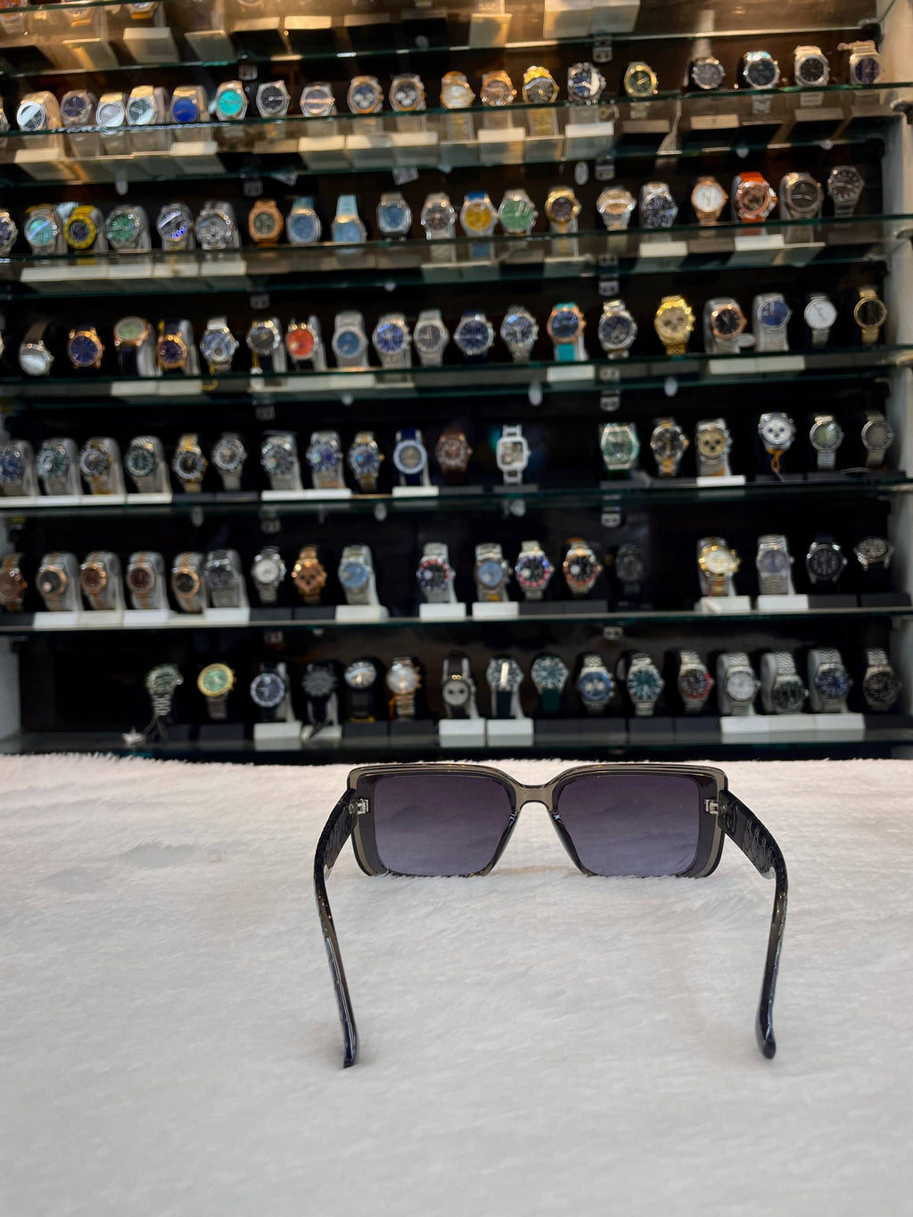 Gucci grey oversized glasses back view