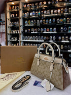 COACH DARCIE CARRYALL IN BLOCKED SIGNATURE CANVAS LIGHT KHAKI