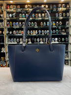 TORY BURCH NAVY BLUE SAFFIANO LEATHER TOTE BAG IN MASTER PIECE 🤩