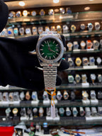 Rolex Date just green dial watch for men front view