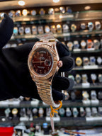 Rolex Day-Date Arabic dial brown men's watch side view