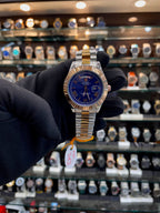 Rolex Day-Date dual tone blue dial watch for men front view