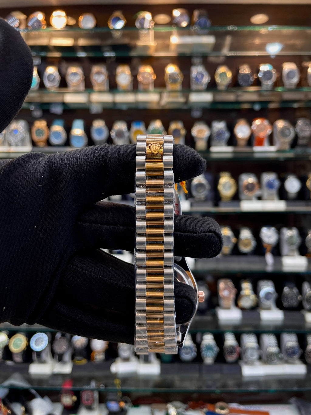 Rolex dual tone white dial men's watch strap view